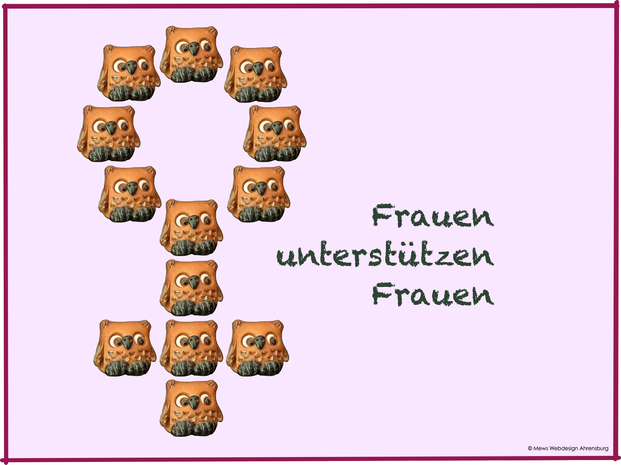 Rabattaktion zum Internationalen Frauentag, Grafik: viele Eulen bilden ein Frauenzeichen, Text: Frauen unterstützen Frauen