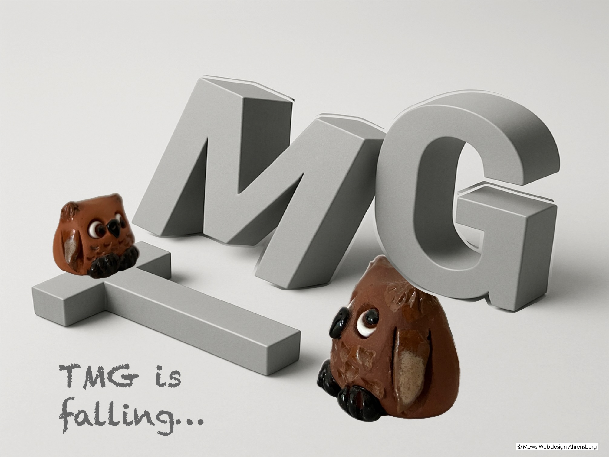 TMG wird DDG, Grafik Eulen sitzen auf umgefallenen Buchstaben, Text TMG is falling