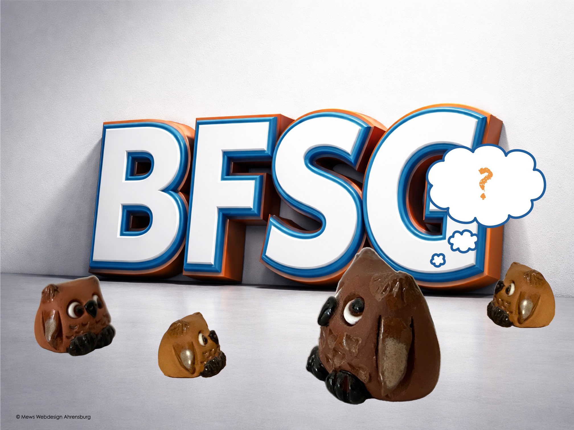 Barrierefreiheit, Grafik: Kleine Eulen vor großen Buchstaben BFSG