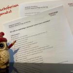 Eule vor Checkliste. Text: Weihnachtsferien gut genutzt