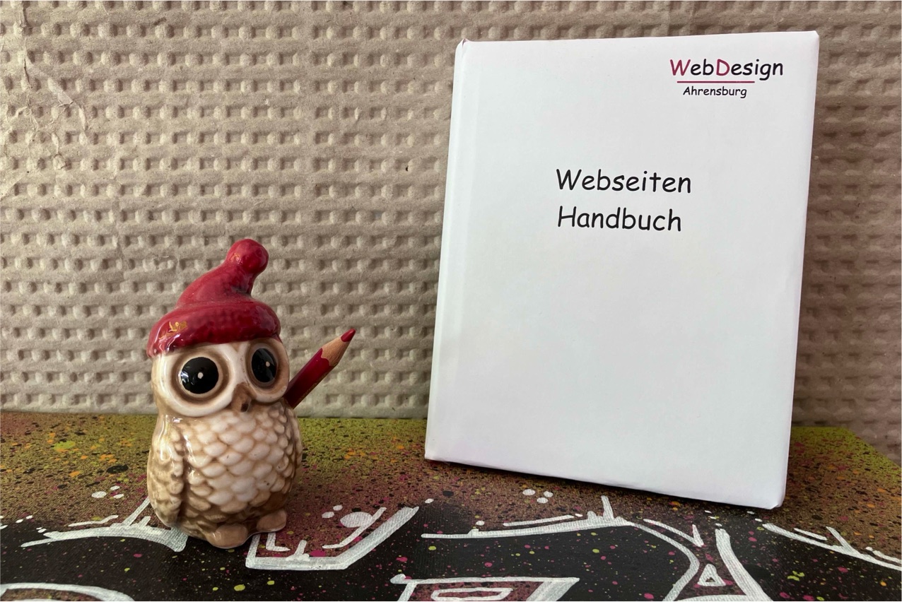 Eule Buch. Text: Webseiten Handbuch